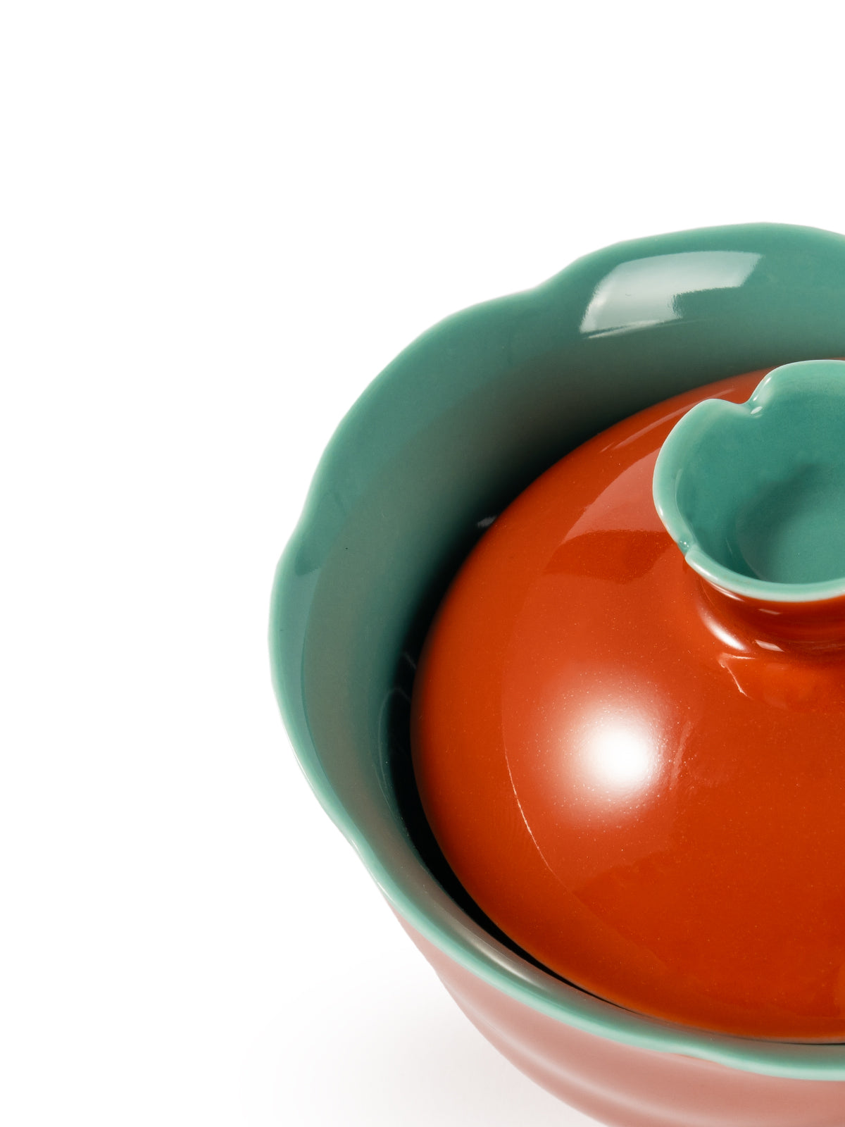 CRAFILAB | Brick Red & Turquoise Tall Fluted Lidded Bowl