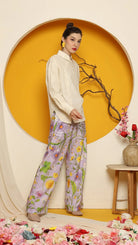 KANZI COLLECTION | Cheongsam Button Shirt With Purple Flower Pants Set