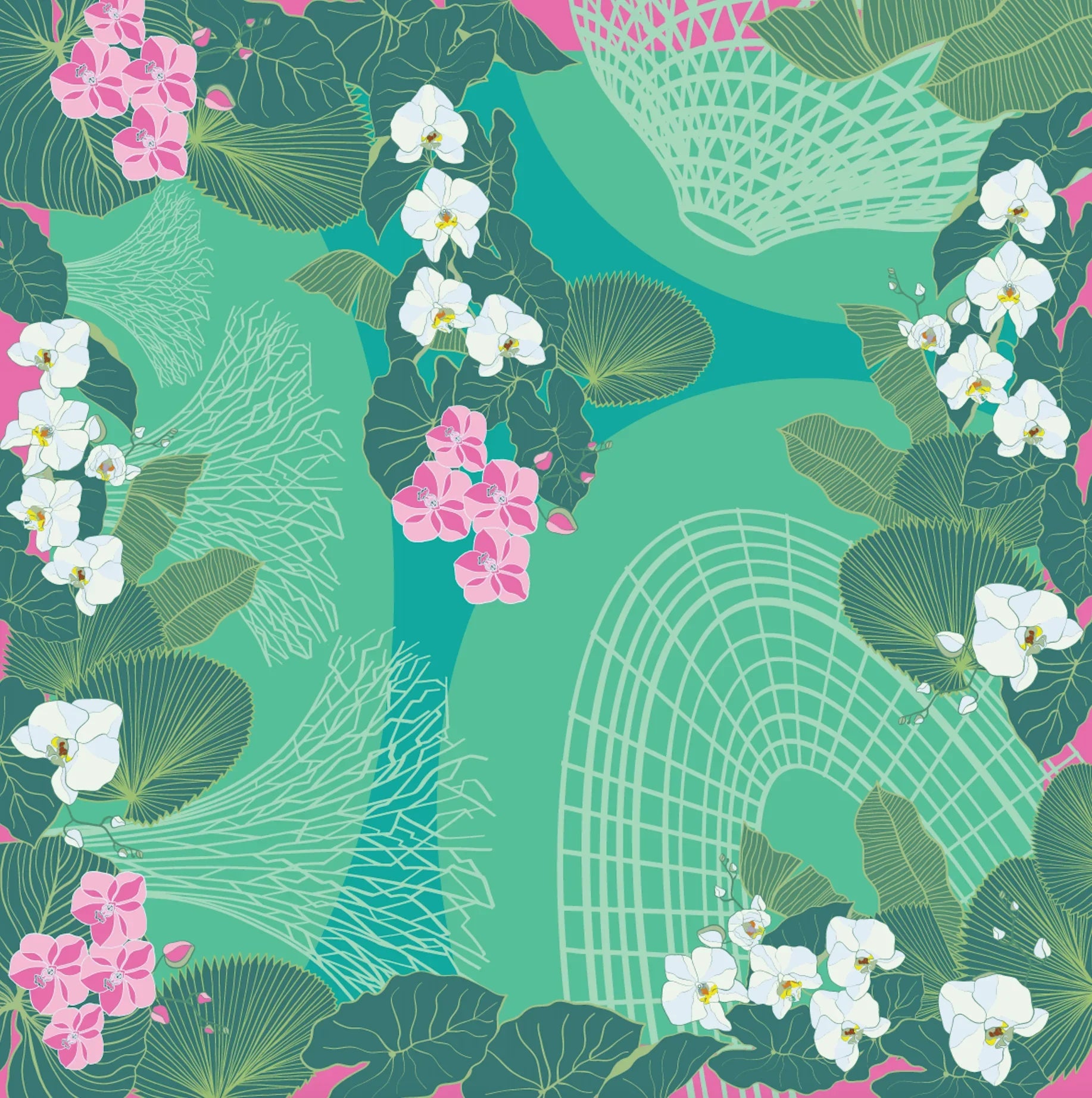 BINARY STYLE | Botanic Oasis By The Bay Silk Scarf