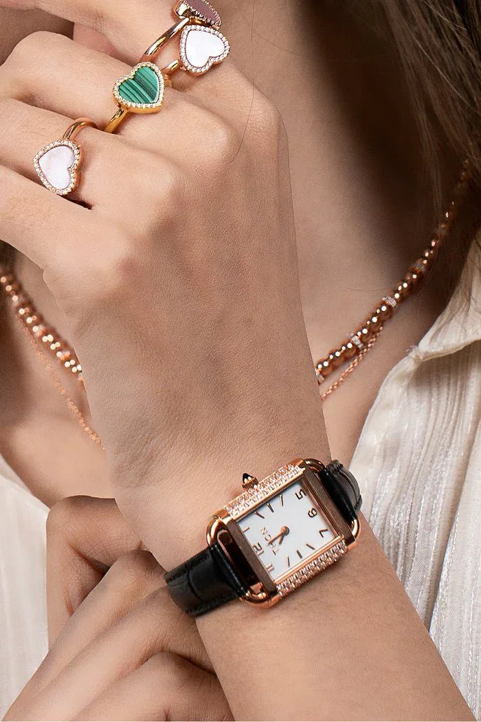 BLACK BY BLUE BRAVE | THCN H· II Eggshell White Dial Black Leather Strap Watch | Rose Gold