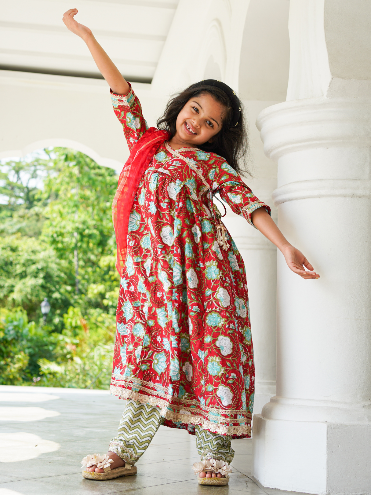 NIMBU | Reet Red Angarkha Anarkali With Pants
