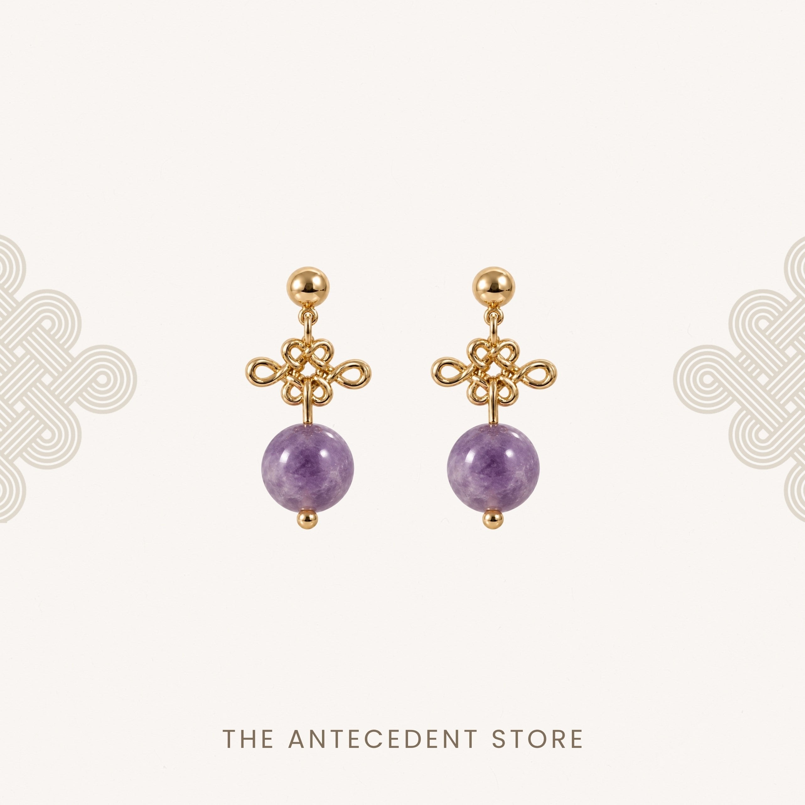 THE ANTECEDENT STORE | Auspicious Ruyi Knot With Amethyst Earrings