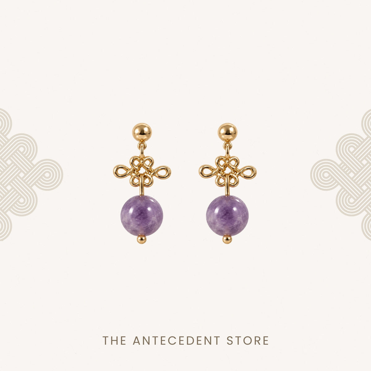 THE ANTECEDENT STORE | Auspicious Ruyi Knot With Amethyst Earrings