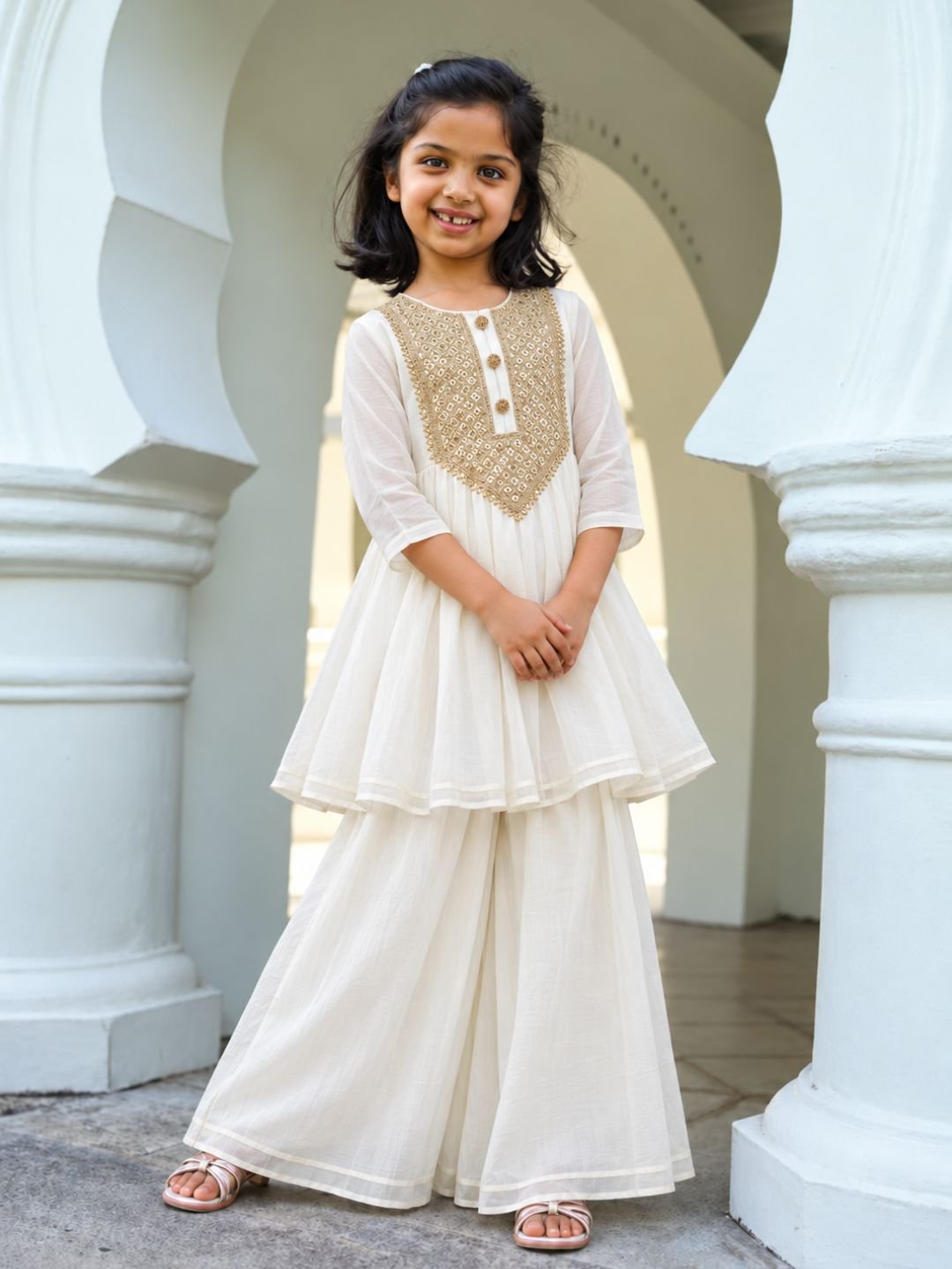 NIMBU | Pari Angel White Girls Flared Palazzo Set
