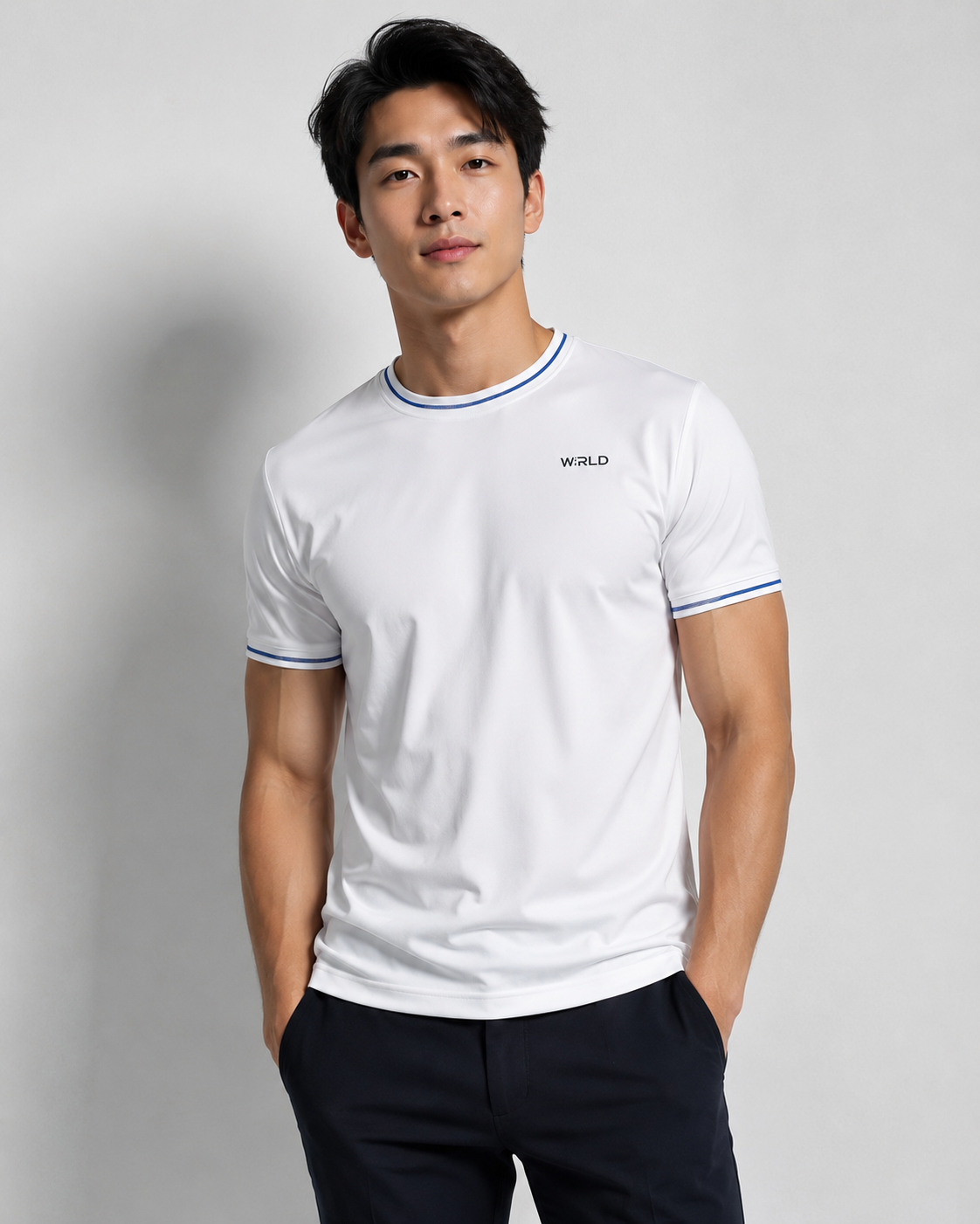 WRLD | Topstitch Round Neck Tee | White