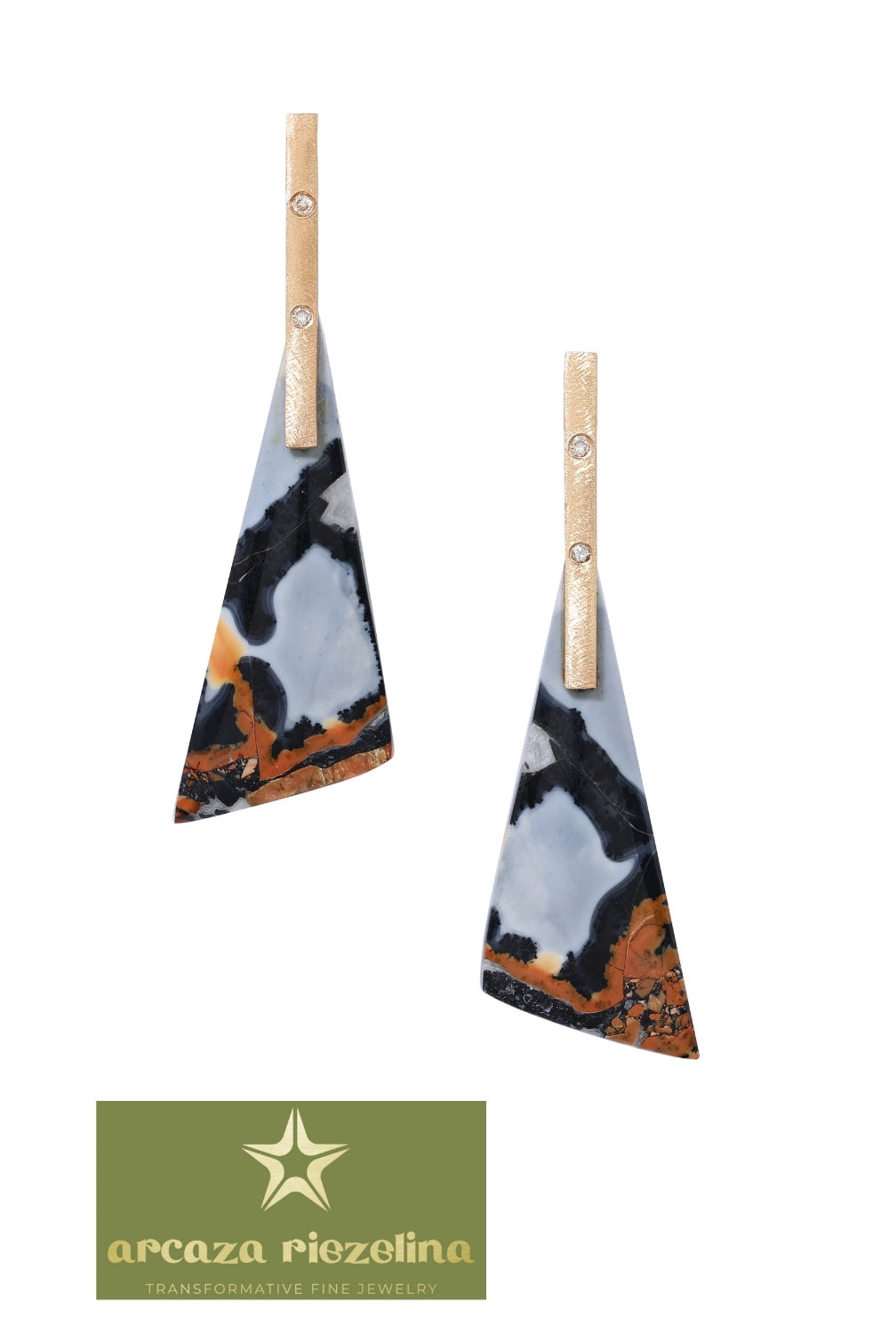 CREATIVE JEWELLERY STUDIO | 18k Gold Gold, Diamond & Picture Jasper "Talisman" Earrings by Arcaza Riezelina