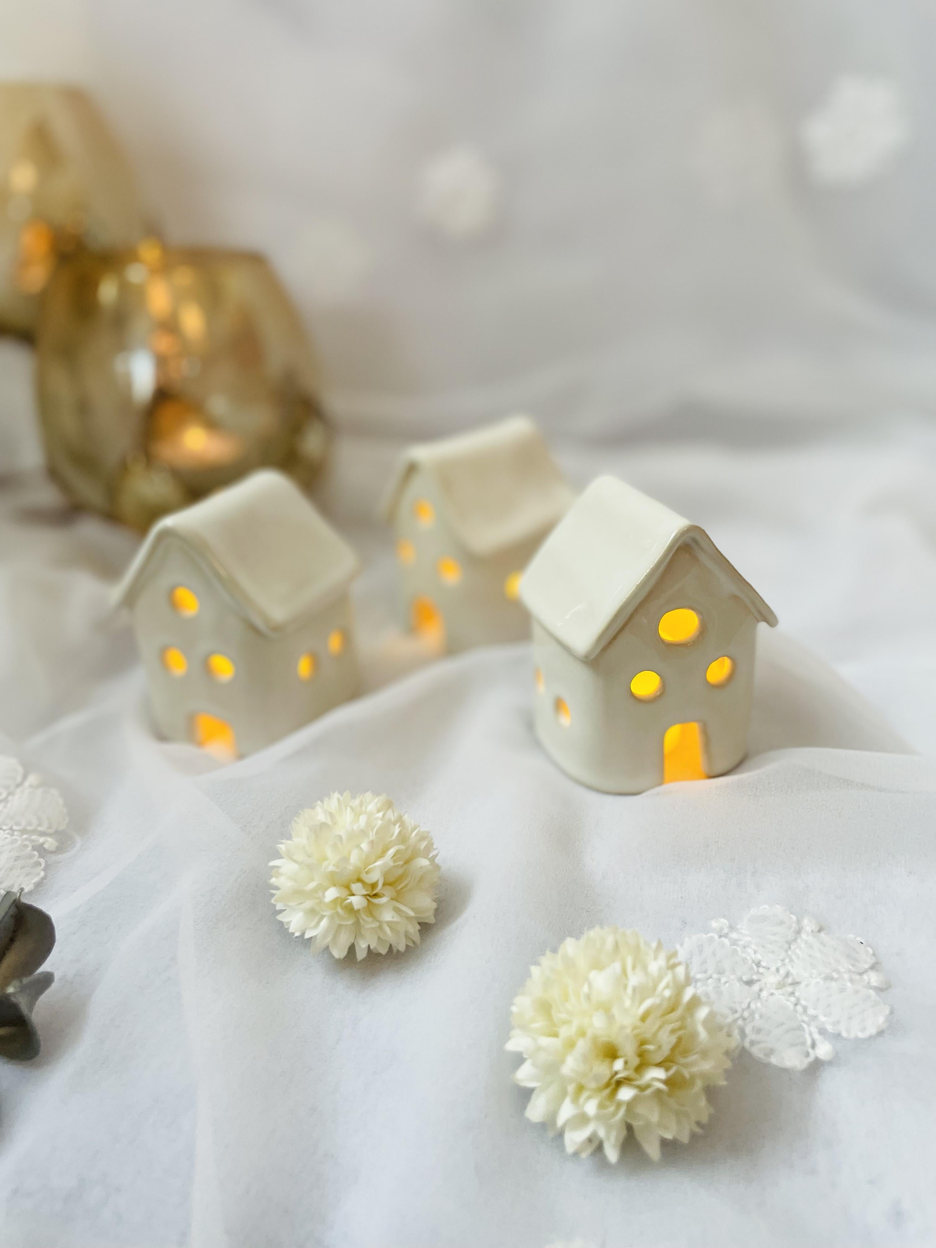 CERAMICS BY JAS | 15. Handmade Ceramic House Luminary Plain White - S