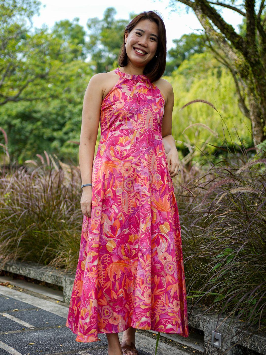 NIMBU | Eden Hot Pink Women's Long Halter in Muslin Cotton