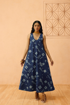 SUI | Indigo Ornament Organic Coton Maxi Dress