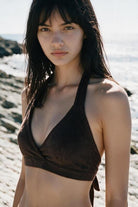 HAI THE LABEL | Teddy Bear | Sporty Open-Back Halter Bikini Top - Jellyboo Brown