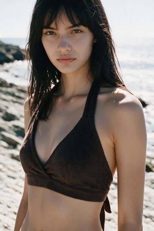 HAI THE LABEL | Teddy Bear | Sporty Open-Back Halter Bikini Top - Jellyboo Brown