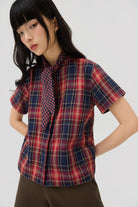 3EIGHTH | Nimai 2-Way Scarf Top In Red Tartan Gauze