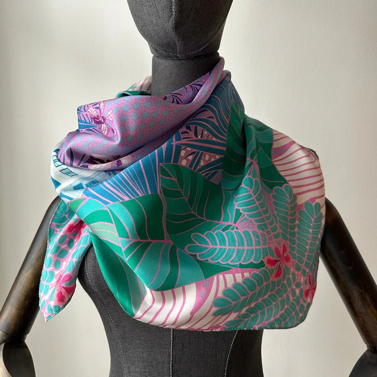BINARY STYLE | Tropical Art Deco Silk Square Scarf 87x87cm