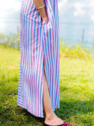 NIMBU | Luna Women's Slit Dress In Pink And Blue Stripes