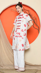 KANZI COLLECTION | Grey Floral Cheongsam Pant Set