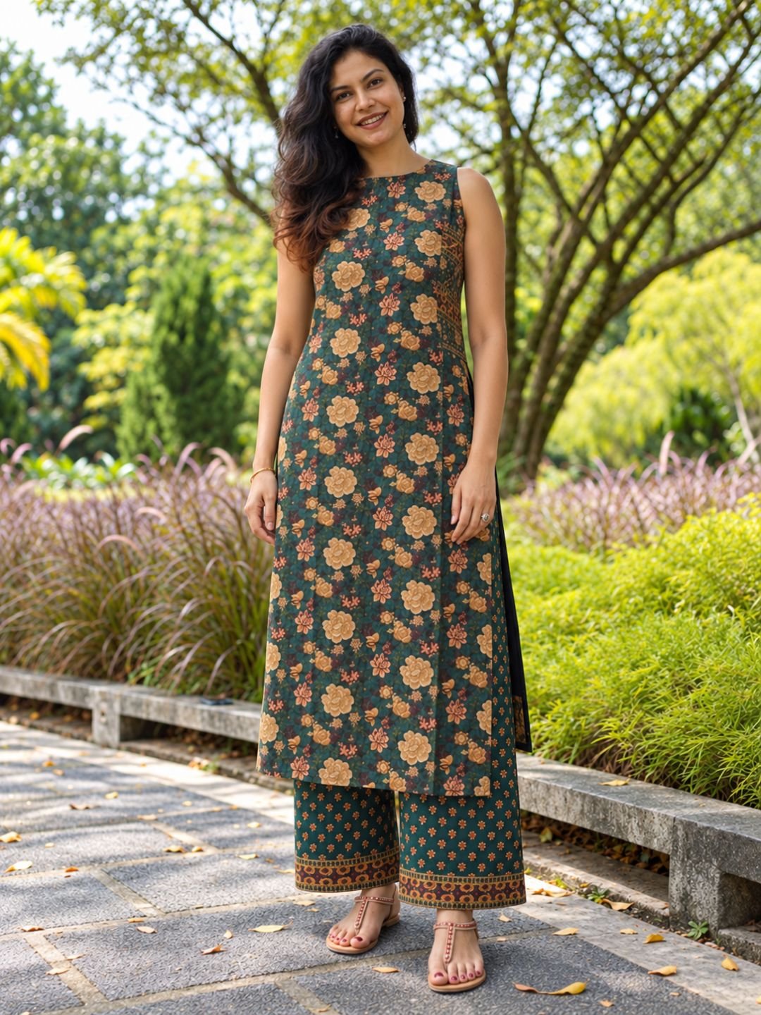 NIMBU | Vanya Green Women Kurti & Palazzo in Cotton