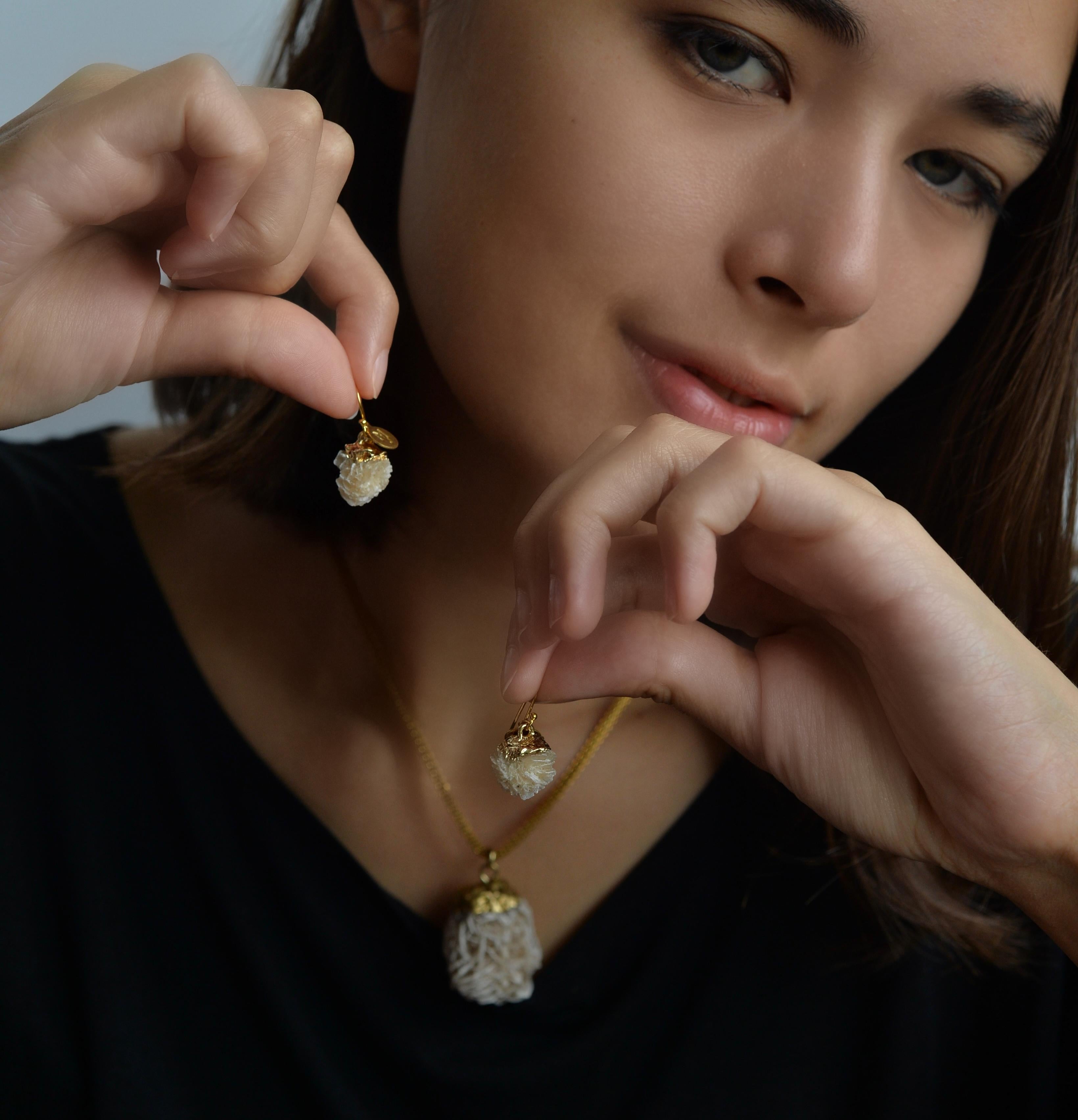 MARILYN TAN JEWELLERY | Beige Mini Desert Rose Gold Hook Earrings