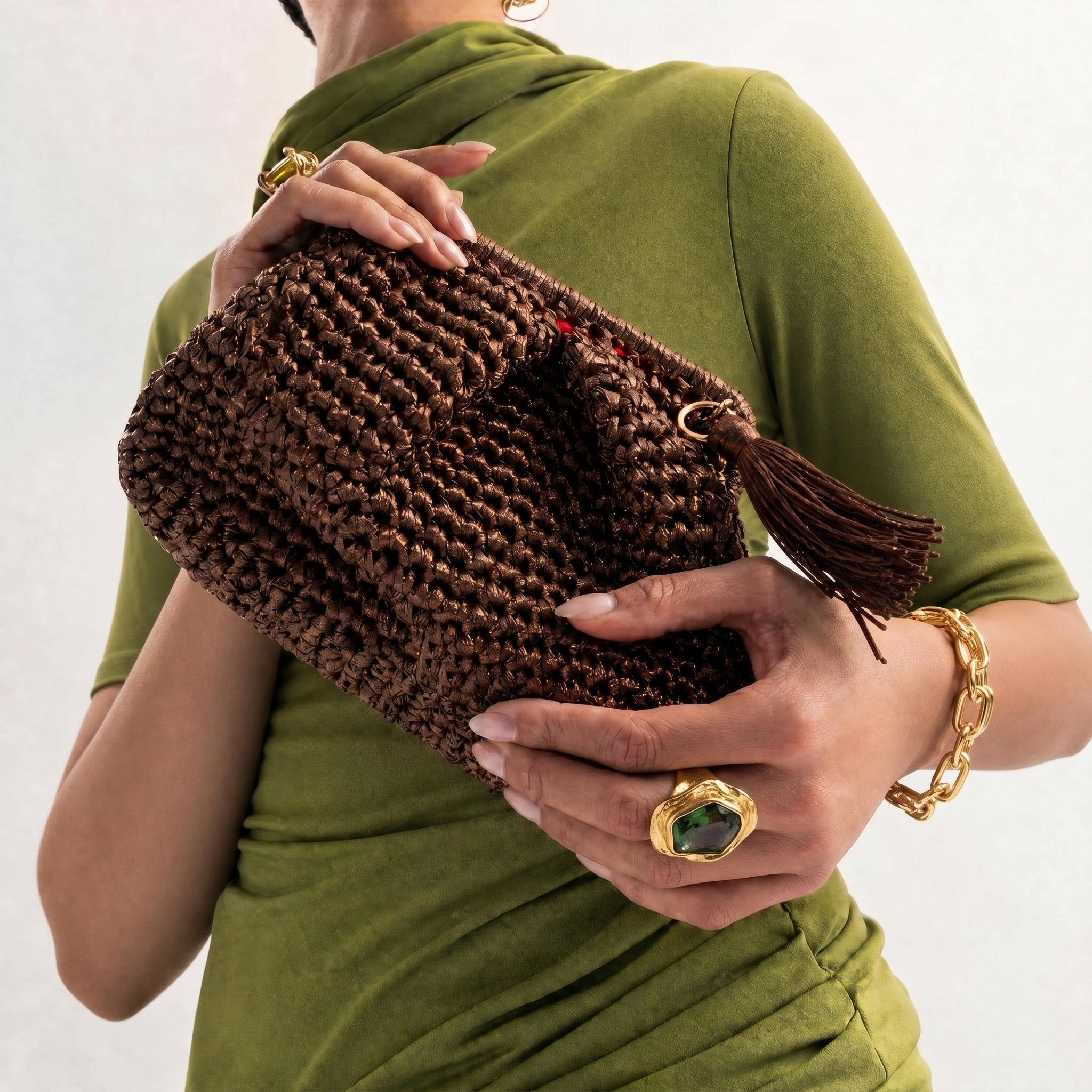 DESTI SAINT | Metallic Weave Small Clutch | Bronze