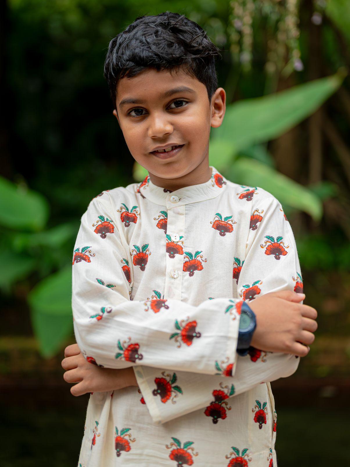 NIMBU | Rosa Boys Cotton Kurta Pajama Set In Off White
