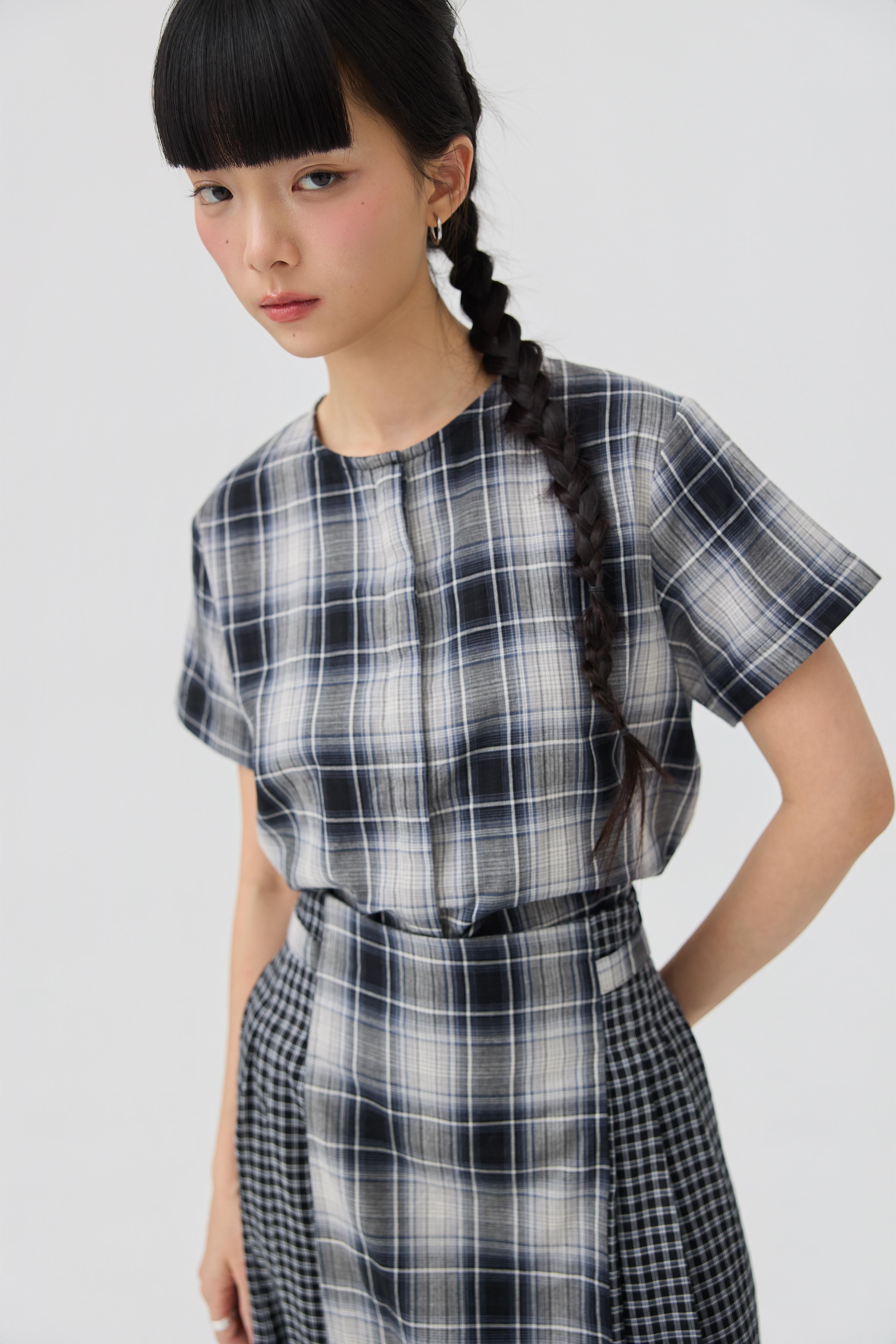 3EIGHTH | Nimai 2-Way Scarf Top in Black Tartan Gauze