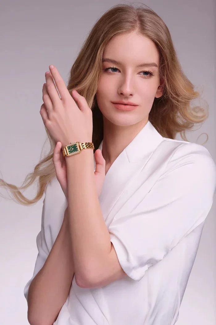 BLACK BY BLUE BRAVE | THCN H· I Eggshell Green Dial Gold Bracelet Watch
