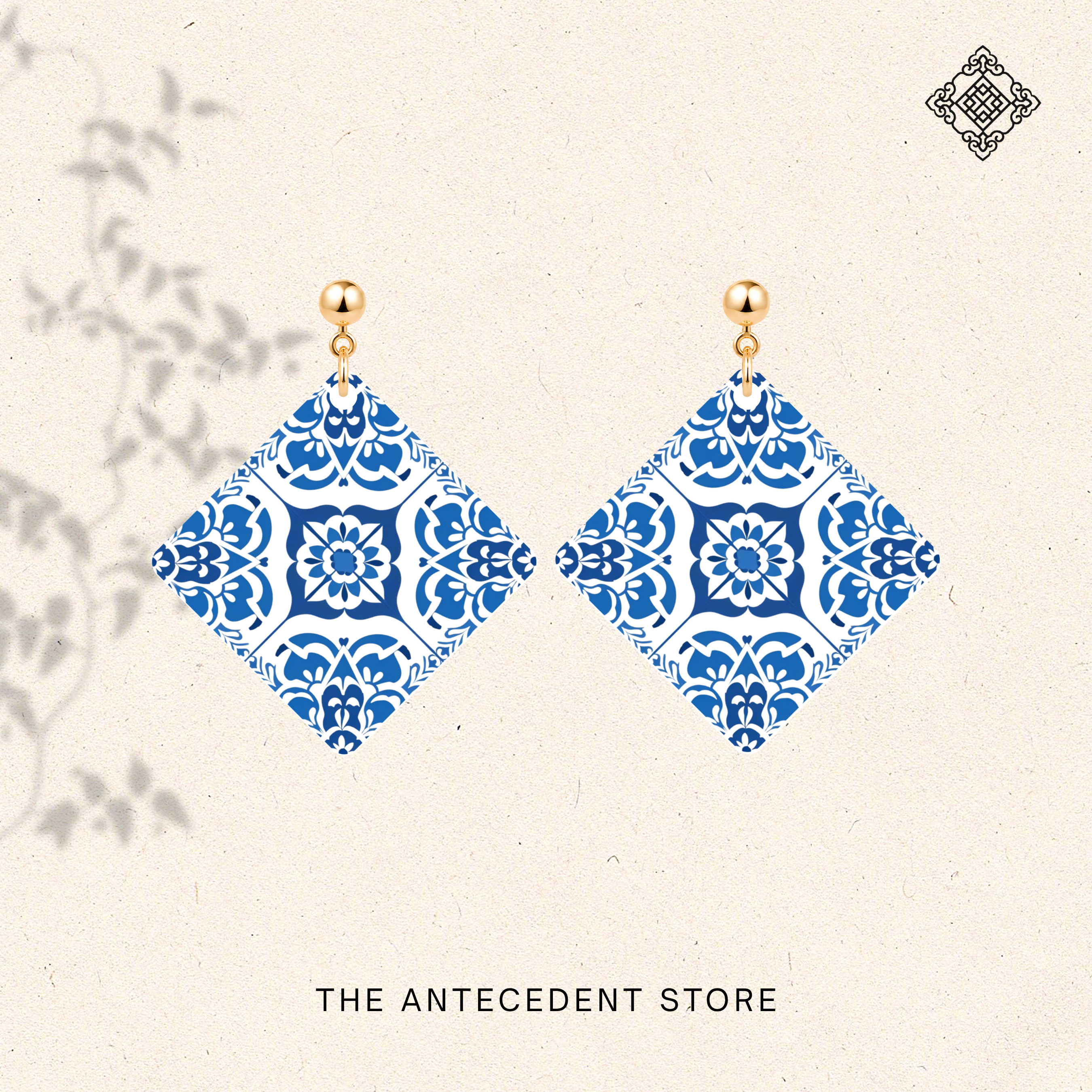 THE ANTECEDENT STORE | Blue White Peranakan Tile Earrings | Stories Of Singapore