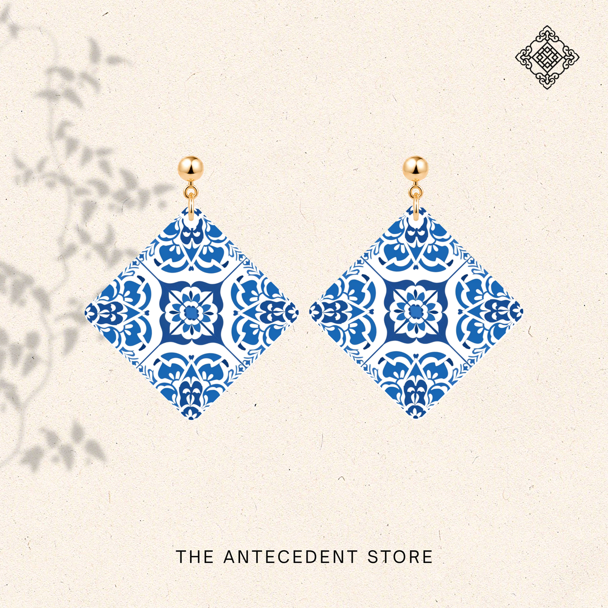 THE ANTECEDENT STORE | Blue White Peranakan Tile Earrings | Stories Of Singapore