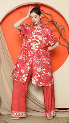 KANZI COLLECTION | Red Floral Cheongsam Pant Set