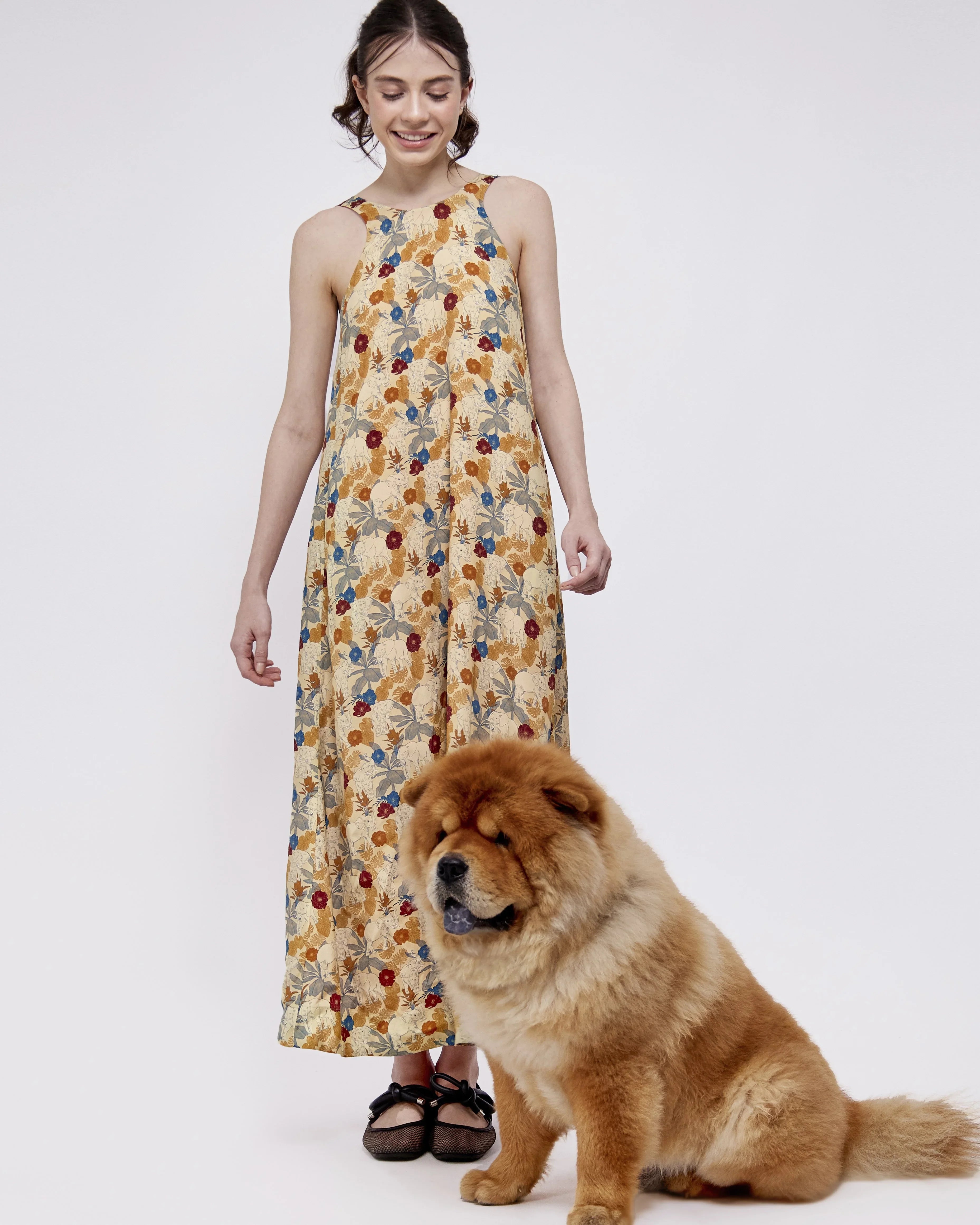 STUDIO QILING | Elephant Woods Reversible Silk Blend Maxi Dress