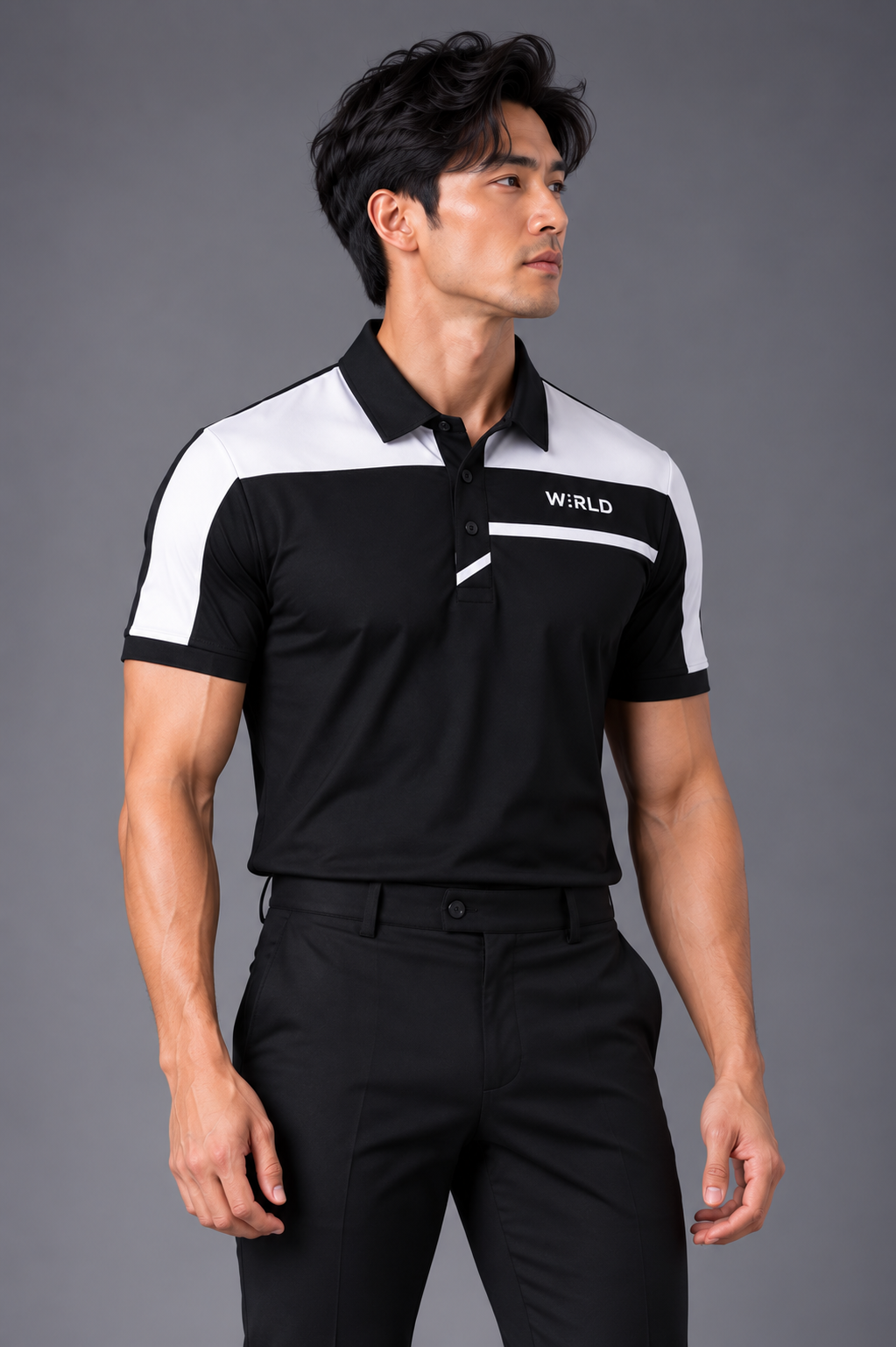 WRLD | Colour Block Polo Tee | Black