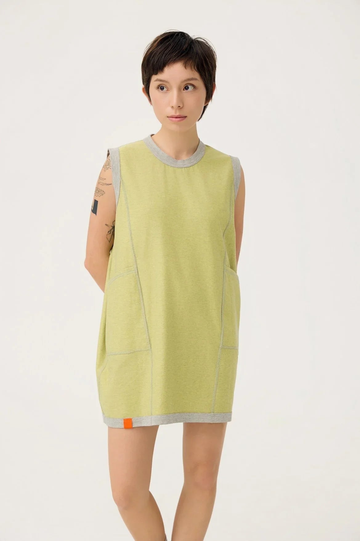 3EIGHTH | Cocoon Jersey Reversible Dress in Zinc Grey & Lemon Fizz