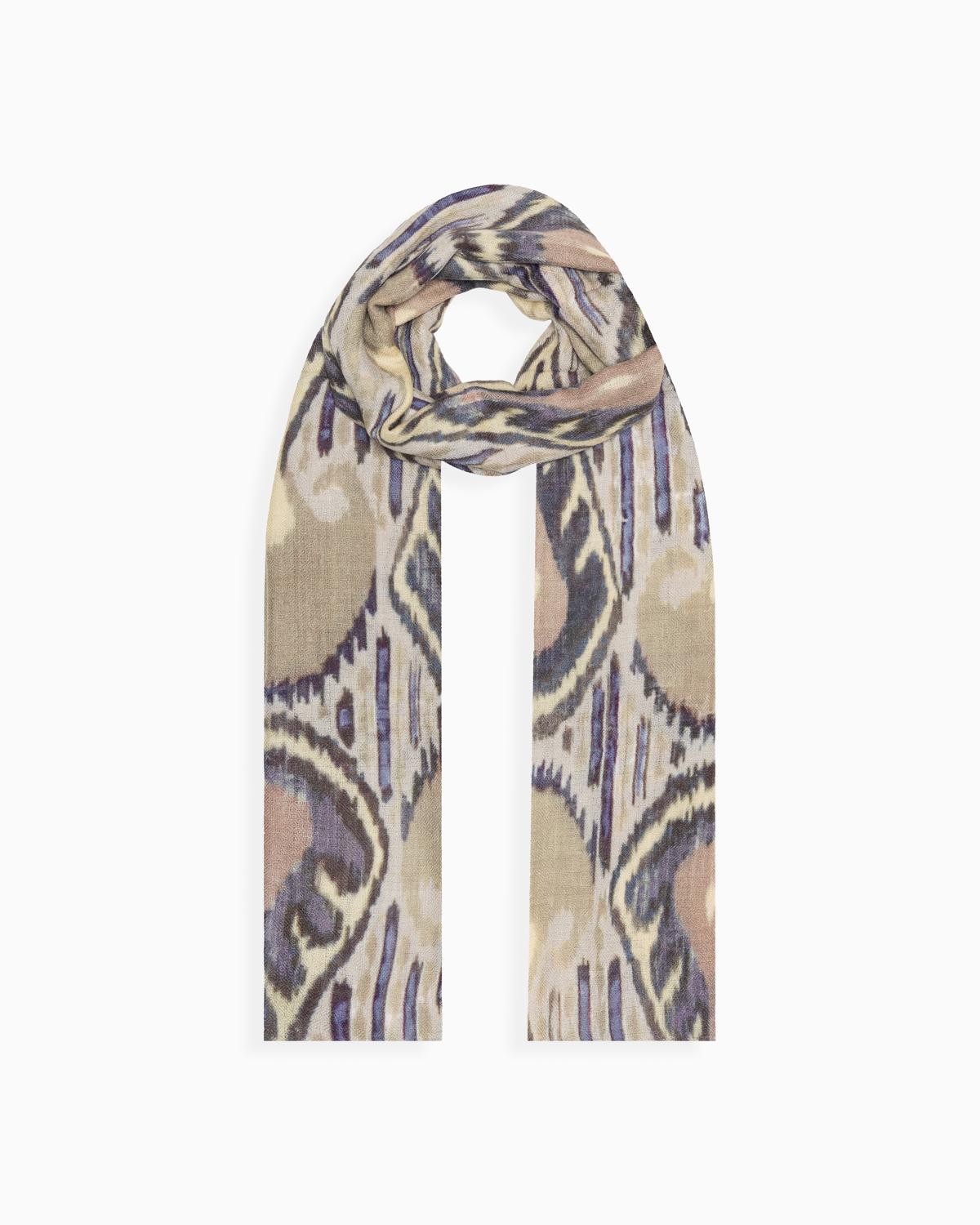 QUEENMARK | AN Patola Ikat Print Beige Blue Stripes