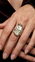 CREATIVE JEWELLERY STUDIO | Pink & Green Tourmaline, Amethyst "Landscape", Rhodium Plated 925 Silver Ring | Lithosphere Jewels