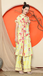 KANZI COLLECTION | Yellow Oriental Floral Cheongsam Pant Set