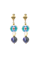 THE ANTECEDENT STORE | E - Auspicious Clouds Porcelain Earrings - With Pearls and Lapis