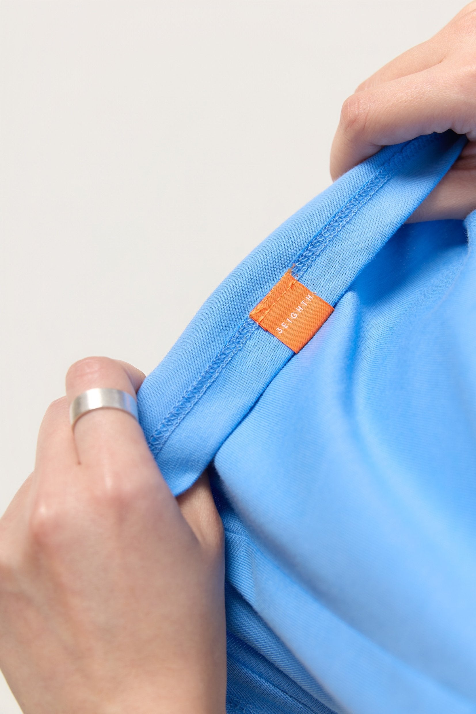 3EIGHTH | Mock Neck Tee in Azure Blue