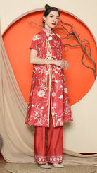 KANZI COLLECTION | Red Oriental Floral Cheongsam Pant Set