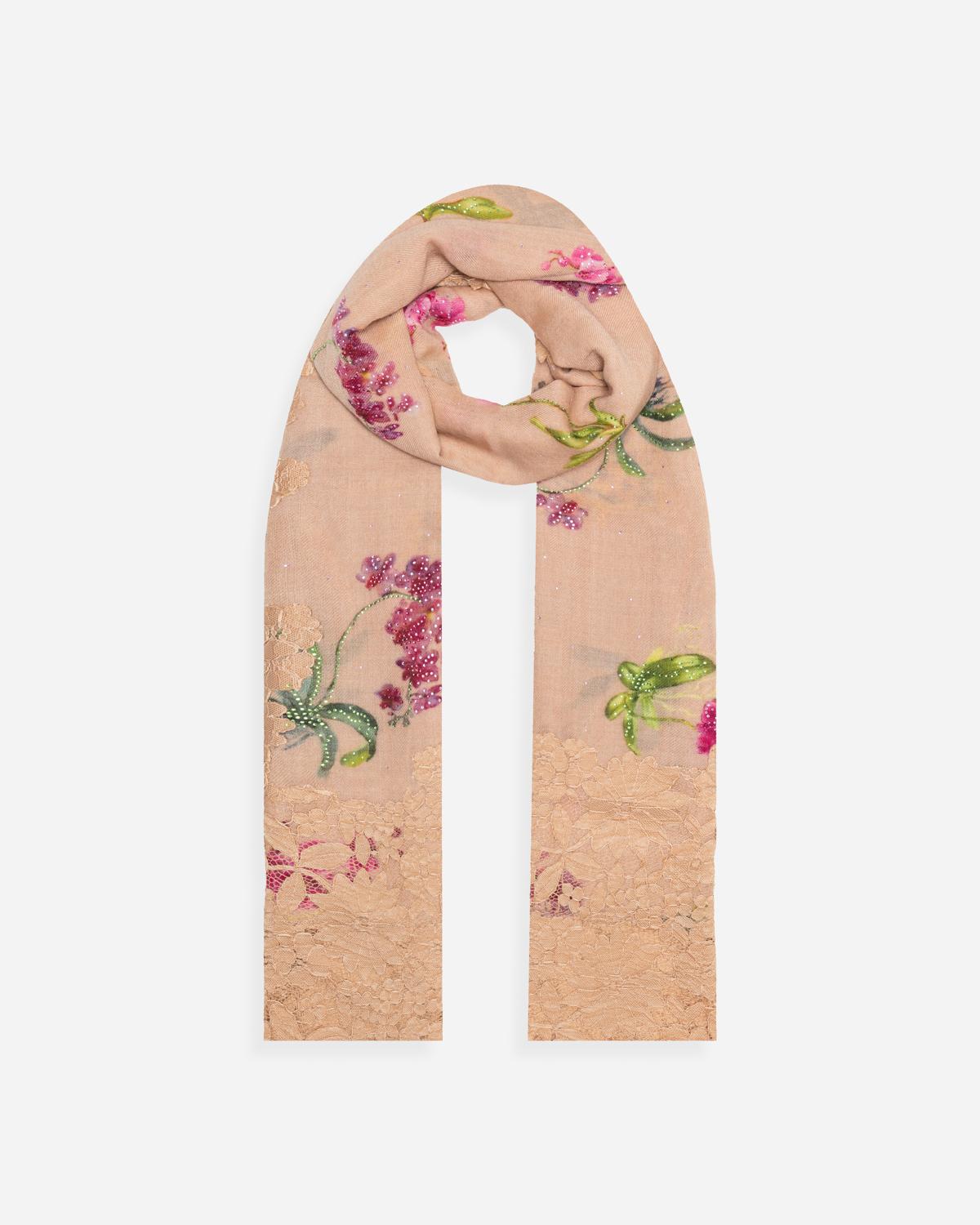 QUEENMARK | AN Assorted Lace Print Crystal Shawl Peach