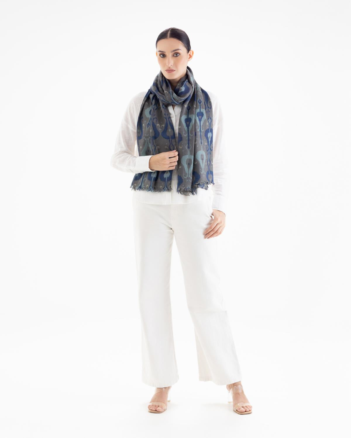 QUEENMARK | AN Patola Ikat Print Blue Grey