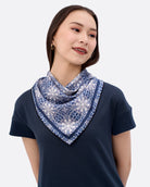 STUDIO QILING | Peranakan Orchid Navy Ink Double Side Silk Scarf 65