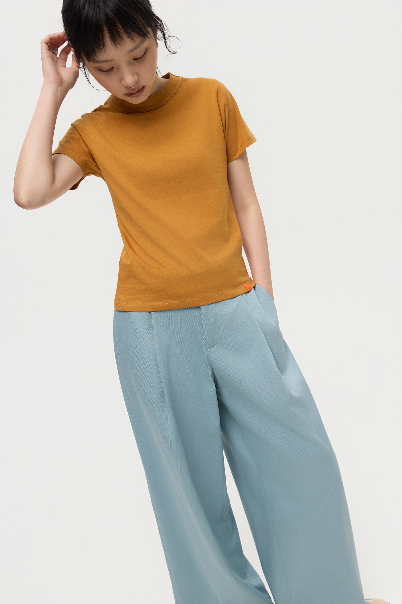3EIGHTH | Mock Neck Tee in Caramel