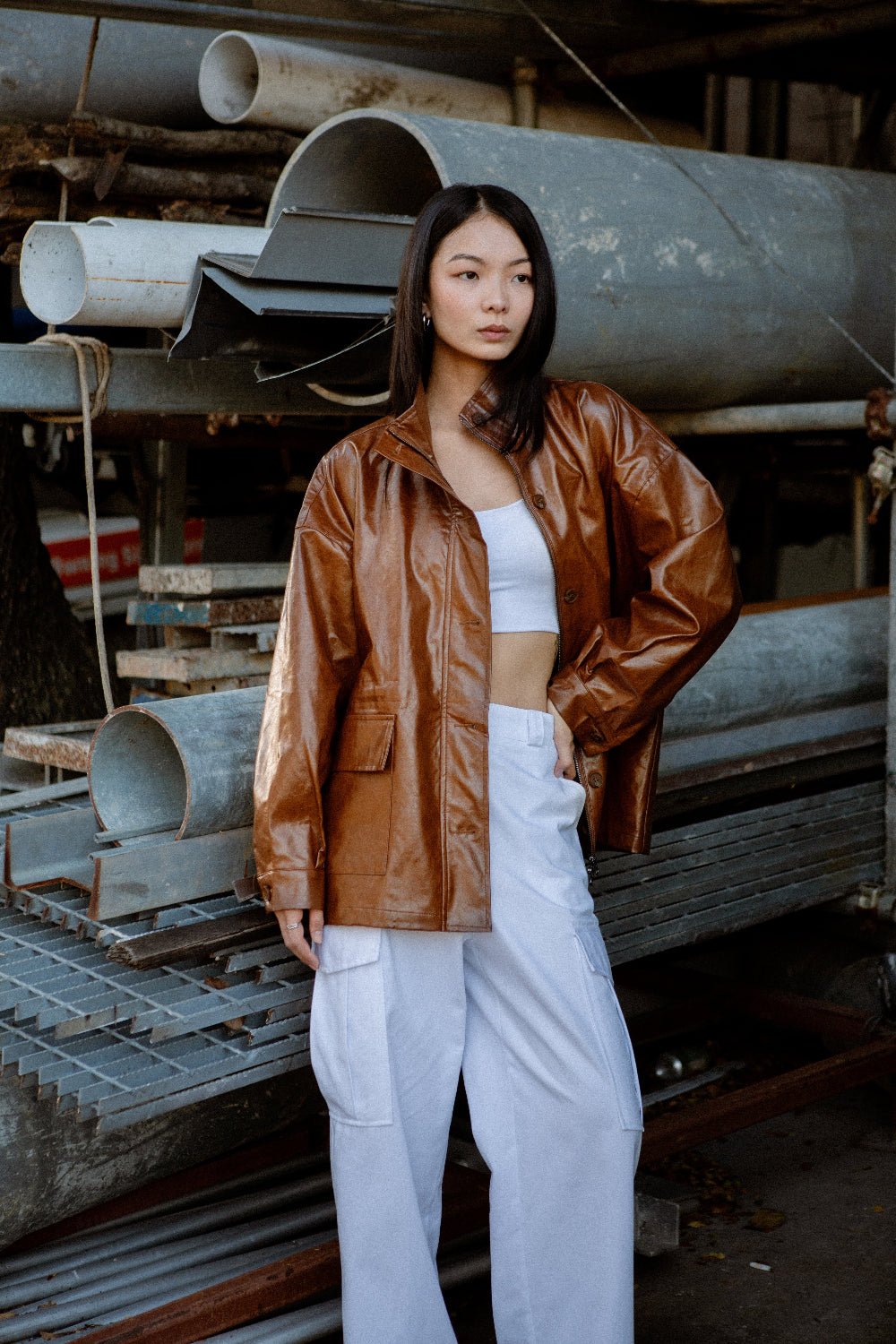 SAERO COLLECTIVE | Ryu Oversized Lacquer Jacket | Pecan Brown