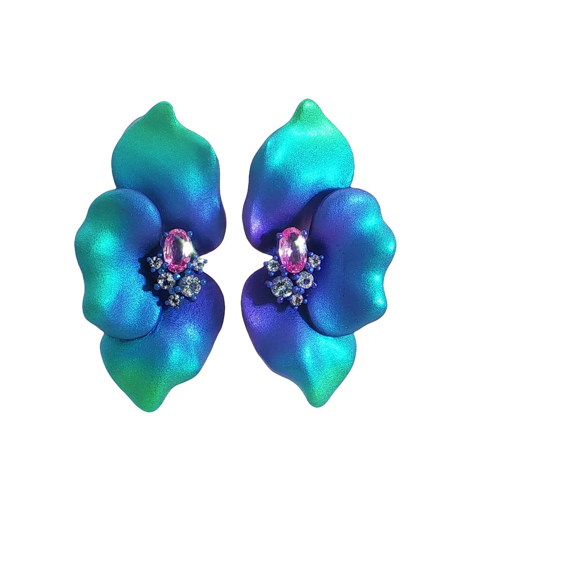 CREATIVE JEWELLERY STUDIO | My Tropical Garden: Artistic Titanium, Sapphire and Spinel "Orchid" Earrings | Tyll Atelier