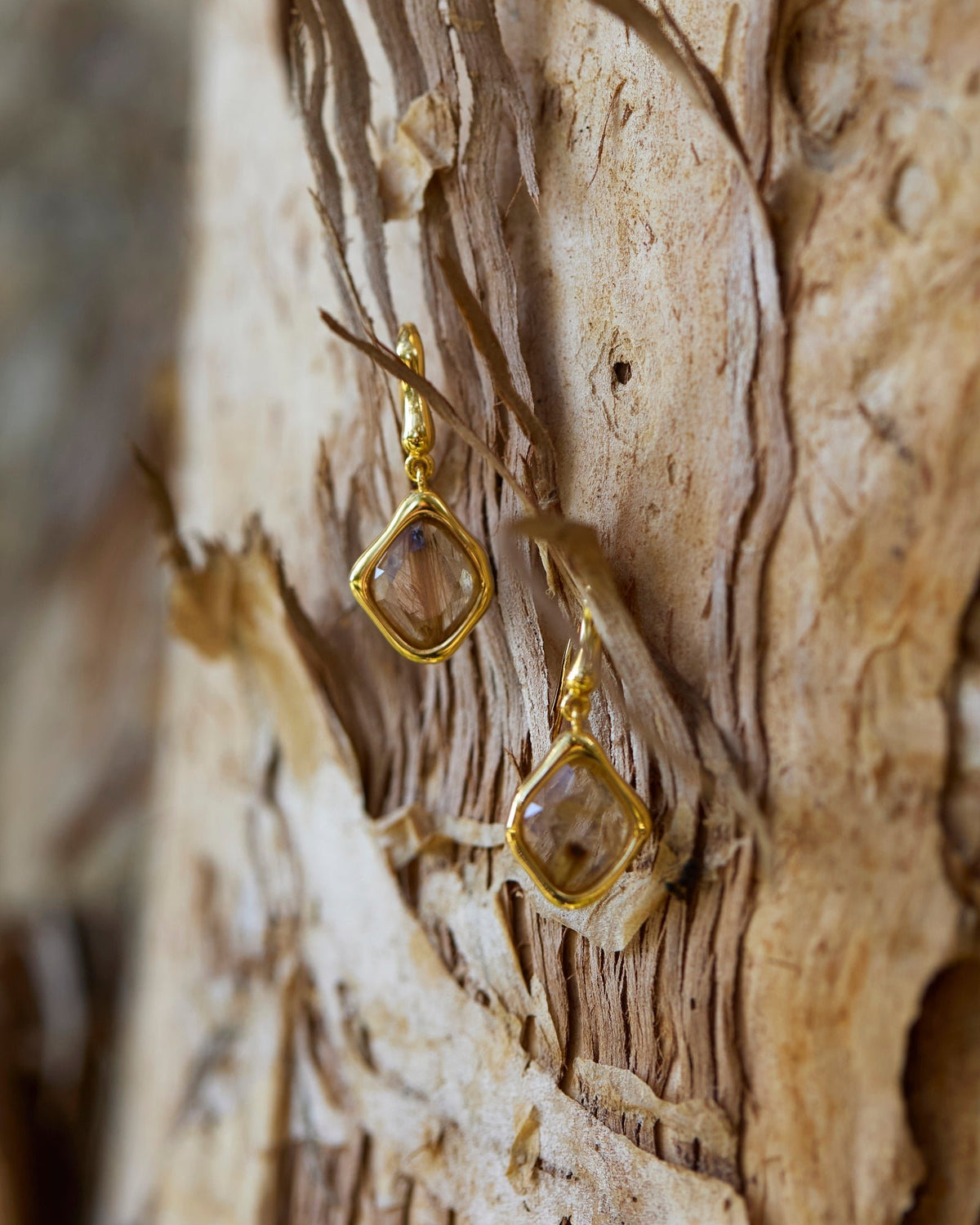 RINA LEE | GOLDEN Rutile Quartz Dangle Hook Earrings | 18K Gold Vermeil