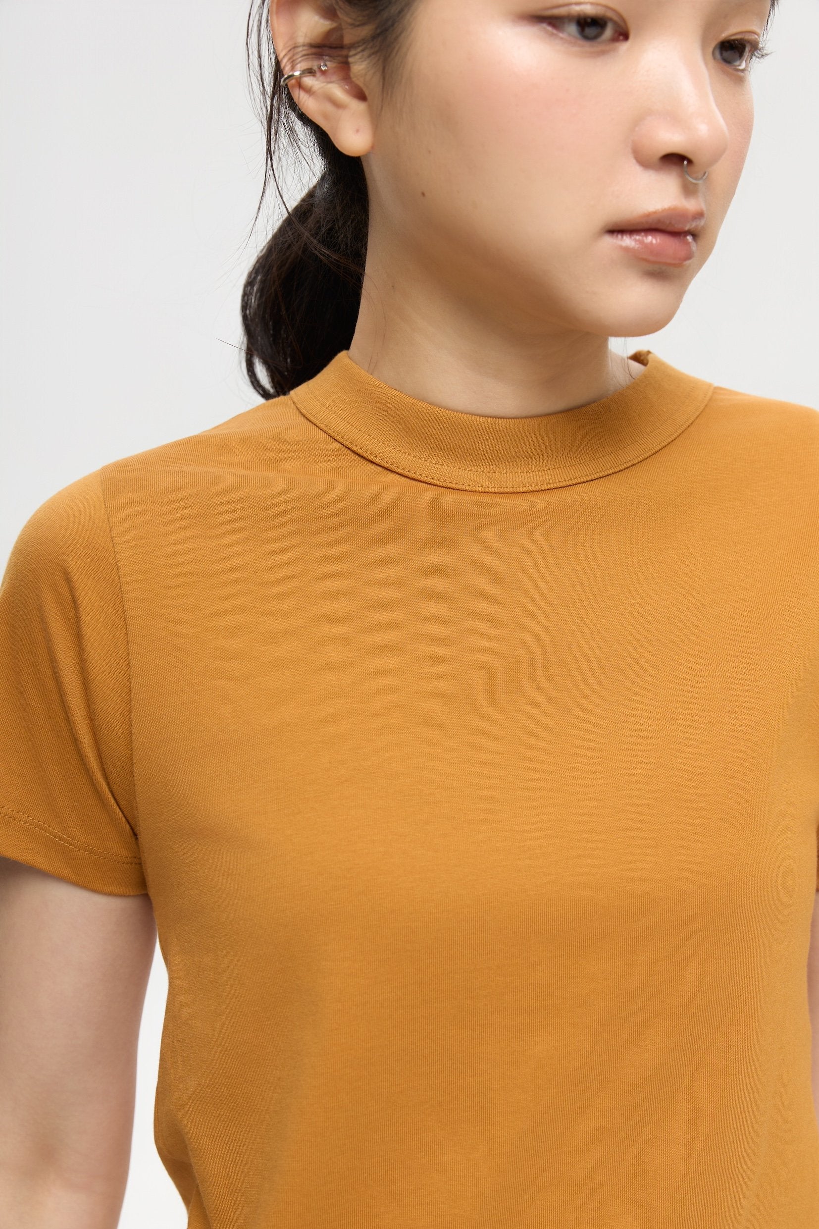 3EIGHTH | Mock Neck Tee in Caramel
