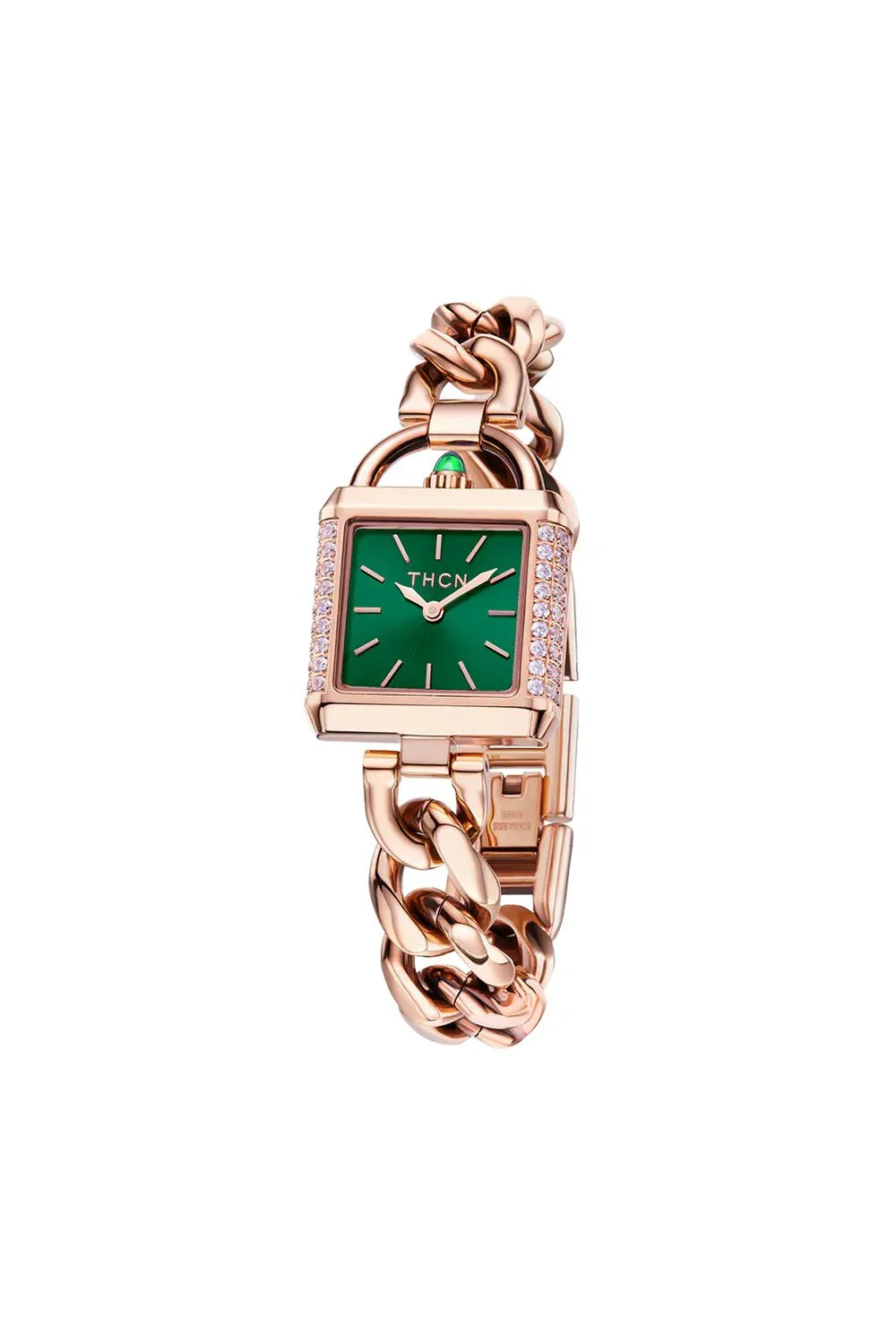 BLACK BY BLUE BRAVE | THCN C· II Green Sunray Dial Rose Gold Chain-Link Watch