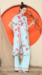 KANZI COLLECTION | Blue Oriental Floral Cheongsam Pant Set