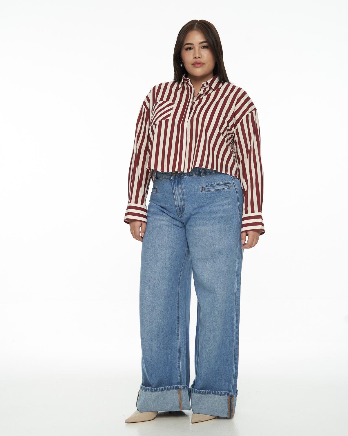 DRESSINGPAULA | Cotton Striped Crop Shirt