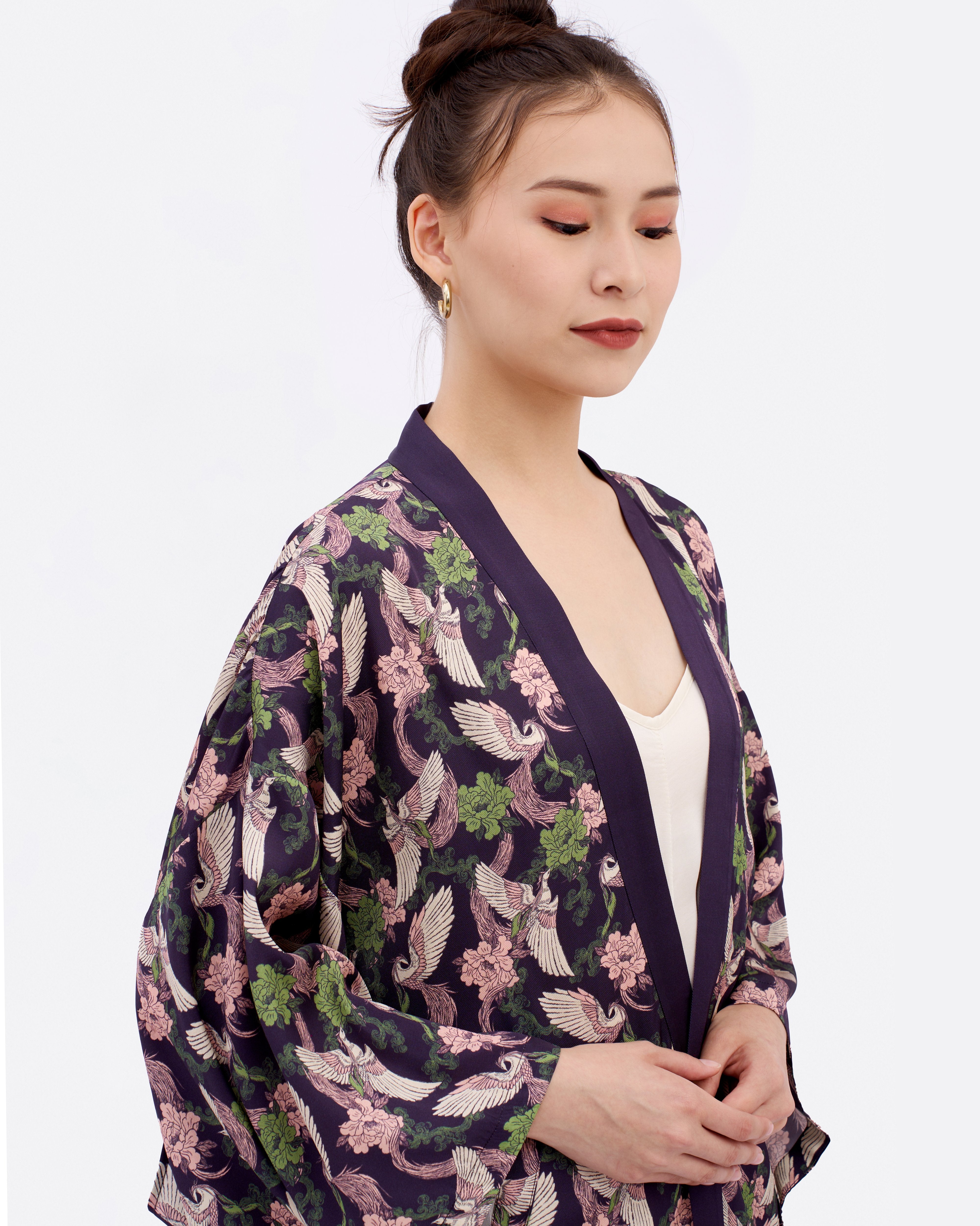 STUDIO QILING | Phoenix Pink Sage Silk Blend Kimono