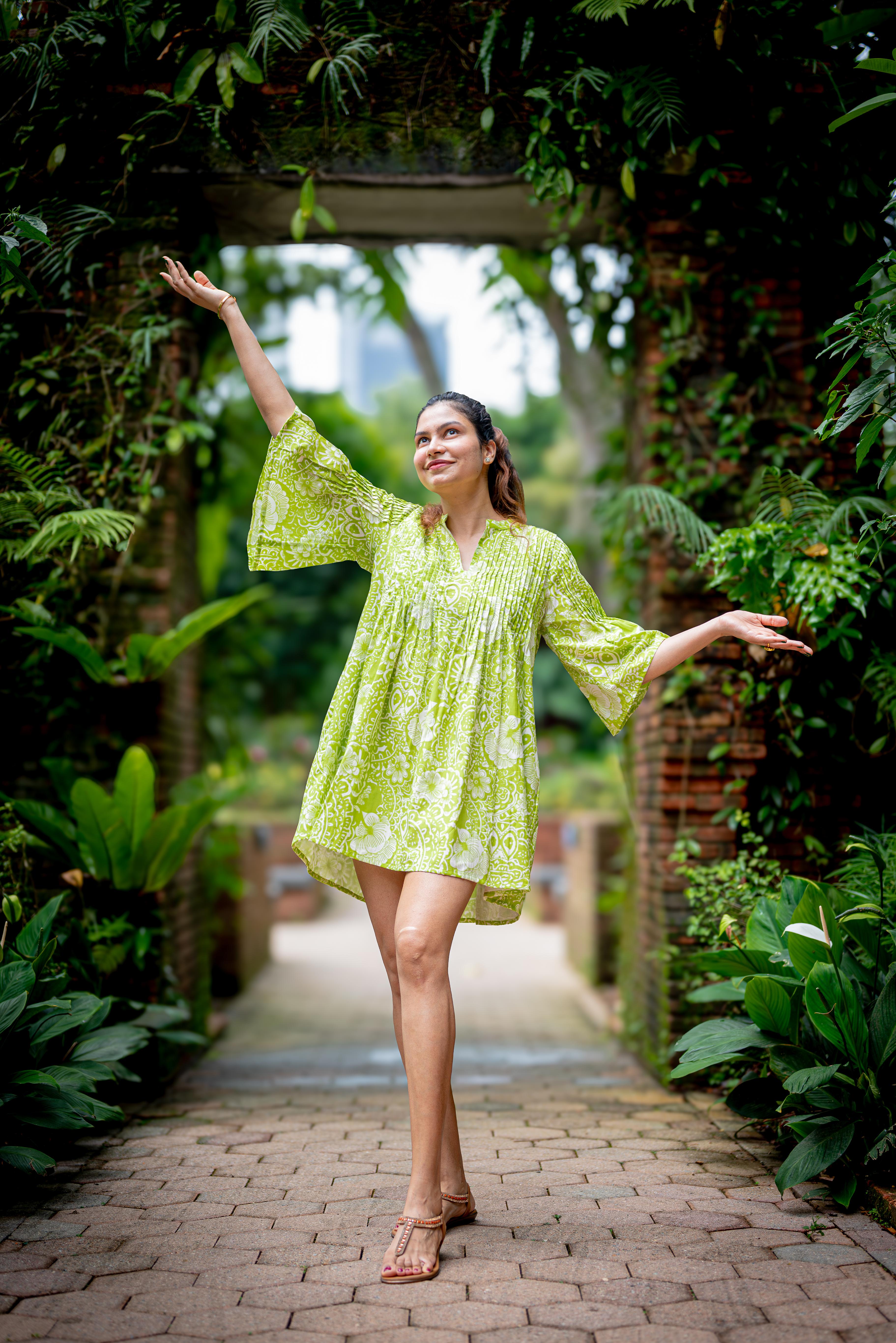 NIMBU | Kyra Breezy Pintuck Dress in Lime Green